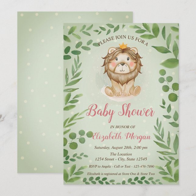Invitación Cute hojas de león, Baby Shower de puntos azules (Anverso / Reverso)