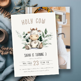 Invitación Cute Holy Cow Foliage Pastel Photo Kids Cumpleaños