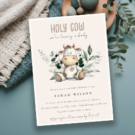 Invitación Cute Holy Cow Foliage Pastel Rubor Baby Shower