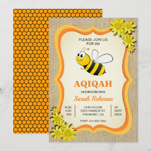Invitación Cute Honey Bee Baby Girl Aqiqah