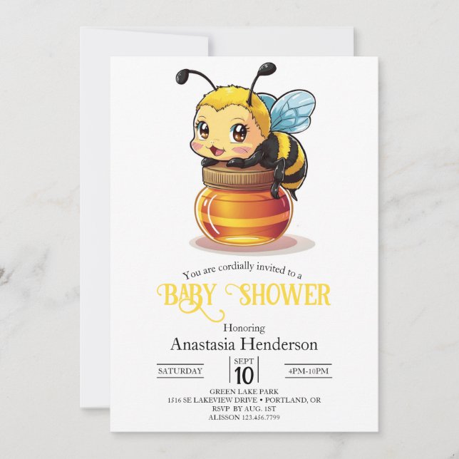 Invitación Cute Honey Bee Baby Shower (Anverso)