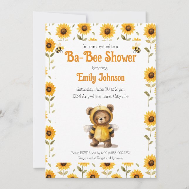 Invitación Cute Honey Bee Bear Ba-Bee Baby Shower (Anverso)