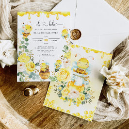 Invitación Cute Honey Bee Yellow Floral Greeneration Baby Sho