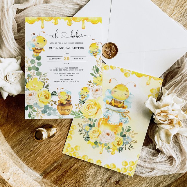 Invitación Cute Honey Bee Yellow Floral Greeneration Baby Sho (Subido por el creador)