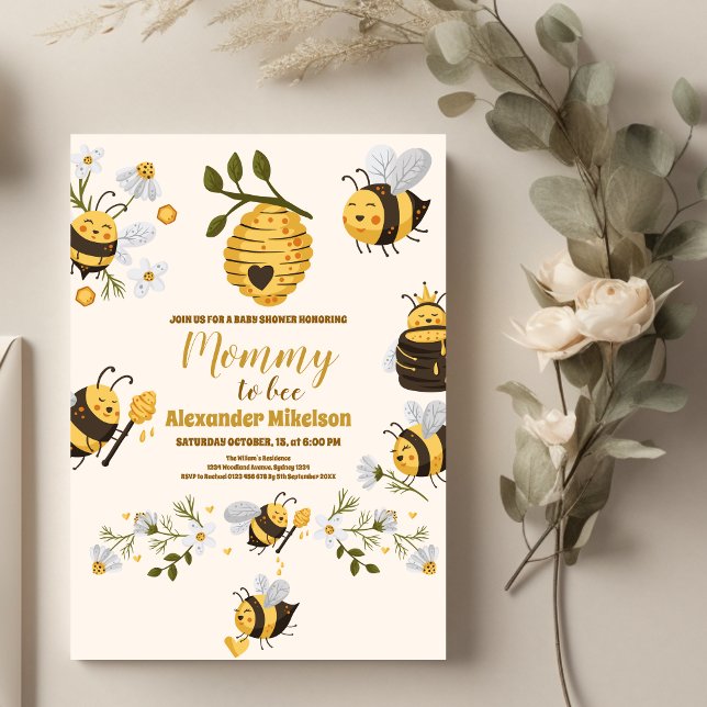 Invitación Cute Honey Bee Yellow Floral Greeneration Baby Sho (Subido por el creador)