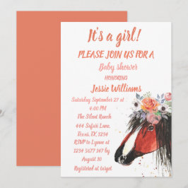 Invitación Cute Horse Boho Ranch Baby Girl Western Floral Inv