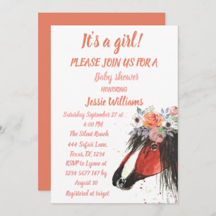 Invitación Cute Horse Boho Ranch Baby Girl Western Floral Inv