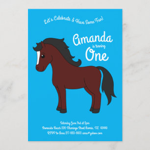 Invitación Cute Horse Kids 1er cumpleaños Fiesta Azul