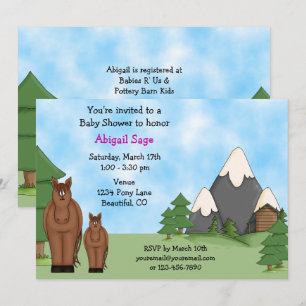 Invitación Cute Horses y Chica de Montañas Baby Shower