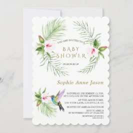 Invitación Cute Hummingbird Tropical Flowers Baby Shower