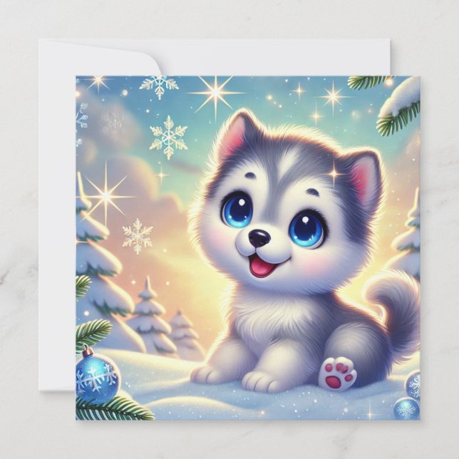 Invitación Cute Husky Navidad Card (Anverso)