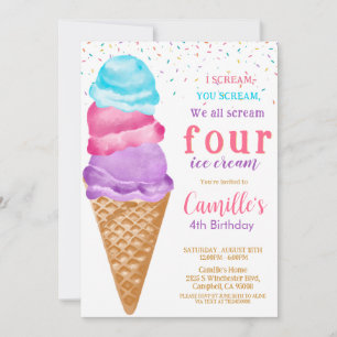 Invitación Cute Ice Cream cualquier edad Cumpleaños