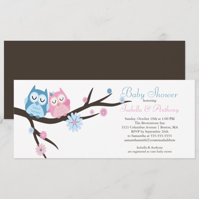 Invitación Cute in love Owl Couple Baby Shower (Anverso / Reverso)