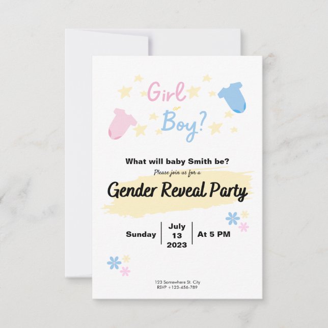 Invitación Cute Invitation Gender Reveal  (Anverso)