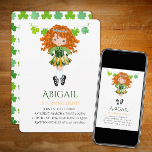 Invitación Cute Irish Dance Red Hair Girl Shamrocks Birthday