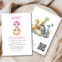 Invitación Cute It's a Girl Cute Dinosaur Baby Shower