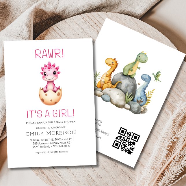 Invitación Cute It's a Girl Cute Dinosaur Baby Shower (Subido por el creador)
