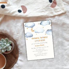 Invitación Cute Ivory Moon Stars Twinkle Twinkle Baby Shower