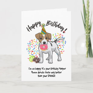 Invitación Cute Jack Russell Terrier Birthday Card Donuts
