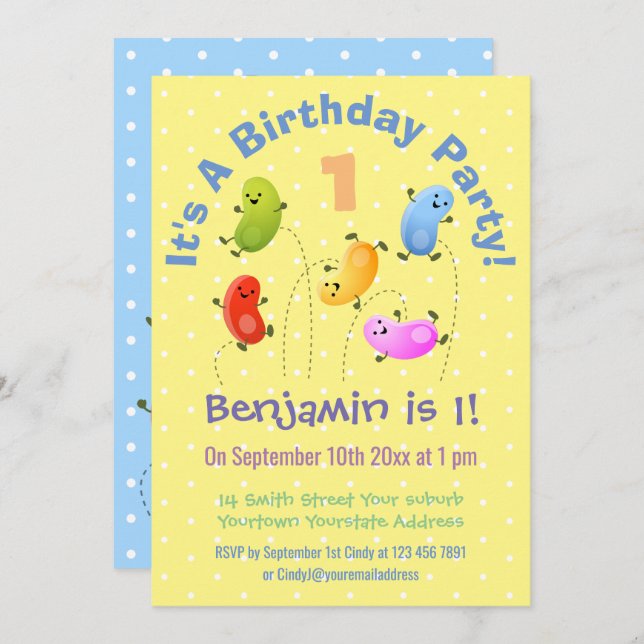 Invitación Cute jellybeans cumpleaños personalizado personali (Anverso / Reverso)