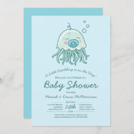 Invitación Cute Jellyfish Baby Shower Kawaii Blue Boy