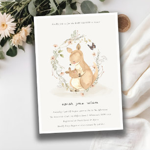 Invitación Cute Joey Mama Kangaroo Floral Wreath Baby Shower