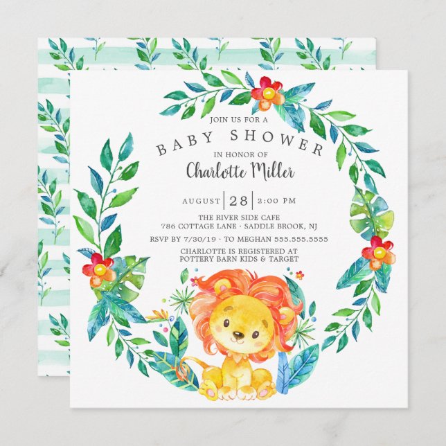 Invitación Cute Jungle Lion Baby Shower (Anverso / Reverso)