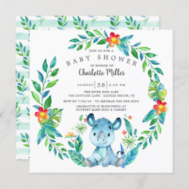 Invitación Cute Jungle Rhino Baby Shower