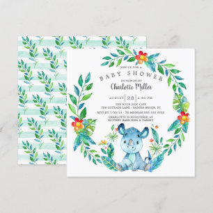 Invitación Cute Jungle Rhino Baby Shower