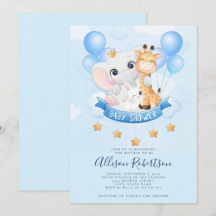 Invitación Cute Jungle Safari Animals Watercolor Baby Shower