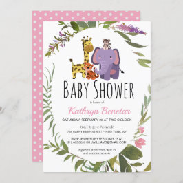 Invitación Cute Jungle Safari Animals Watercolor Baby Shower