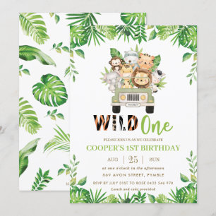 Invitación Cute Jungle Safari Car Greenery cumpleaños Wild On