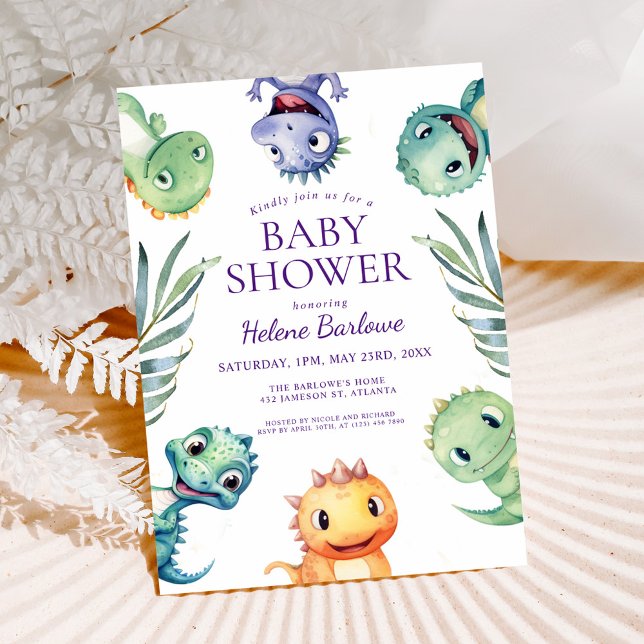 Invitación Cute Jurassic Dinosaurs Baby Shower (Cute Jurassic Dinosaurs Baby Shower Invitation)