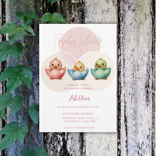 Invitación Cute Kawaii Aves de Huevo Pastel Colorido Baby Sho