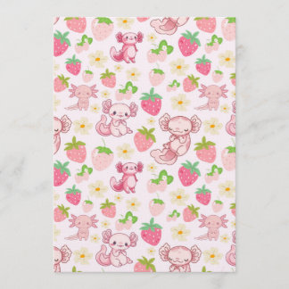 Invitación Cute Kawaii Axolotl & Strawberry Seamless Pattern