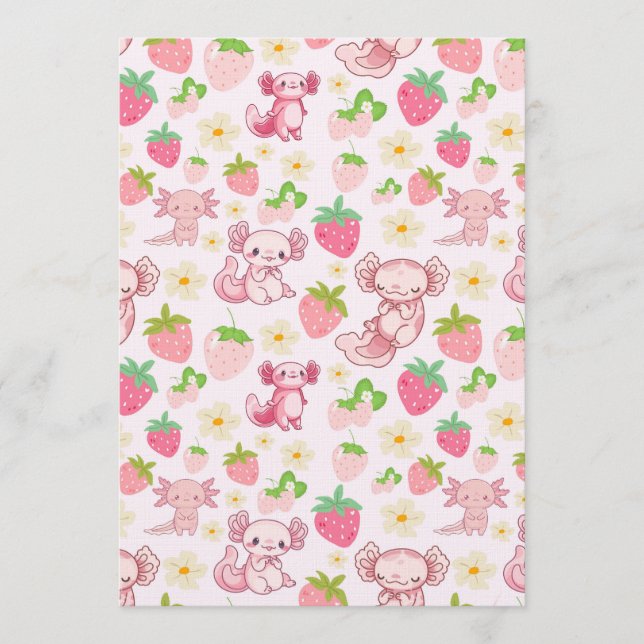 Invitación Cute Kawaii Axolotl & Strawberry Seamless Pattern (Anverso)