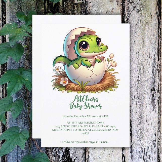 Invitación Cute Kawaii Baby Alligator Hatching Baby Shower (Subido por el creador)