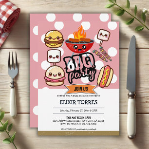 Invitación Cute Kawaii BBQ Fiesta Baby Shower