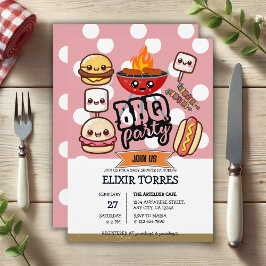 Invitación Cute Kawaii BBQ Fiesta Baby Shower