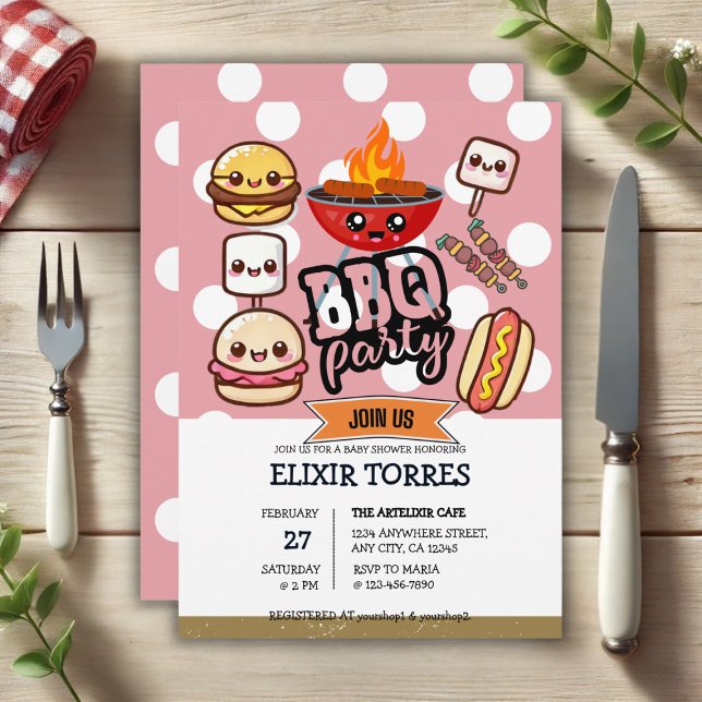 Invitación Cute Kawaii BBQ Fiesta Baby Shower (Subido por el creador)