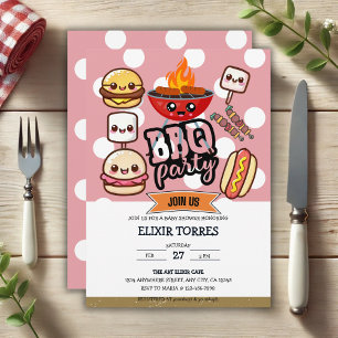 Invitación Cute Kawaii BBQ Fiesta Baby Shower