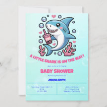 Cute Kawaii Boba Shark Baby Shower rosa y azul
