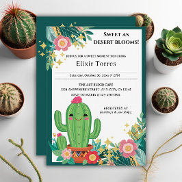 Invitación Cute Kawaii Desert Bloom Floral Cactus Baby Shower