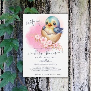 Invitación Cute Kawaii Egg Bird Elegant Floral Baby Shower