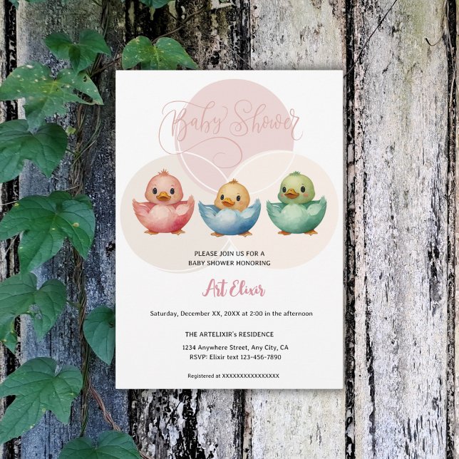 Invitación Cute Kawaii Egg Birds Pastel de Baby Shower de col (Subido por el creador)