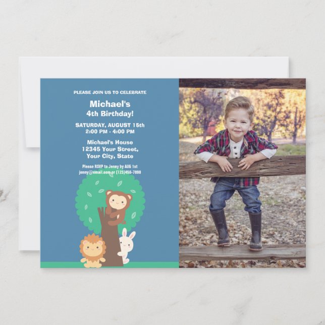 Invitación Cute Kawaii Forest Animals Animals Niños Fotos de  (Anverso)