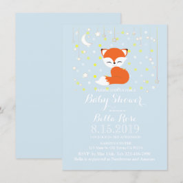 Invitación Cute Kawaii Fox Stars Woodland Theme Baby Shower