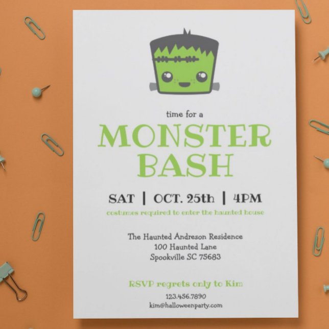 Invitación Cute Kawaii Frankenstein Monster Halloween (Subido por el creador)
