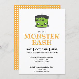 Invitación Cute Kawaii Frankenstein Monster Halloween