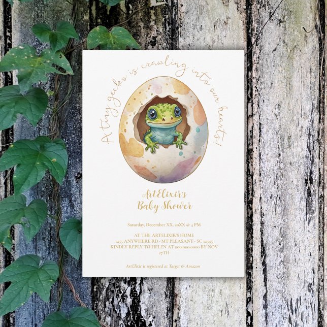 Invitación Cute Kawaii Gecko Lizard Egg Baby Shower (Subido por el creador)